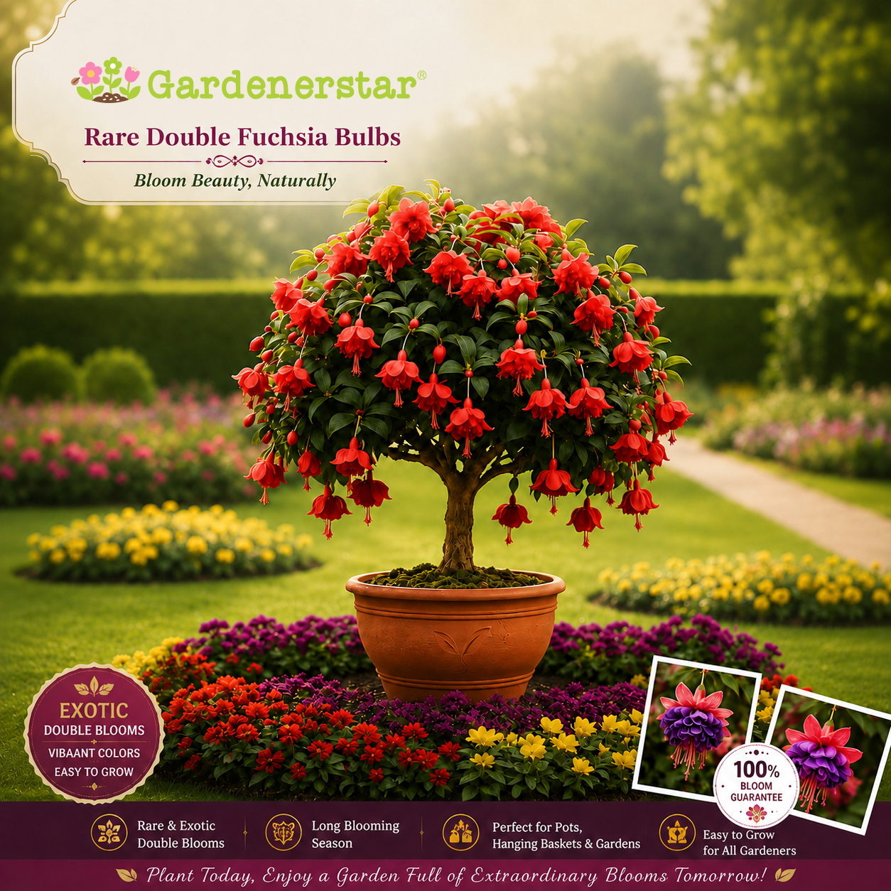 🌸 Rare Double Fuchsia Bulbs – Beautiful Shade-Loving Flowering Plants