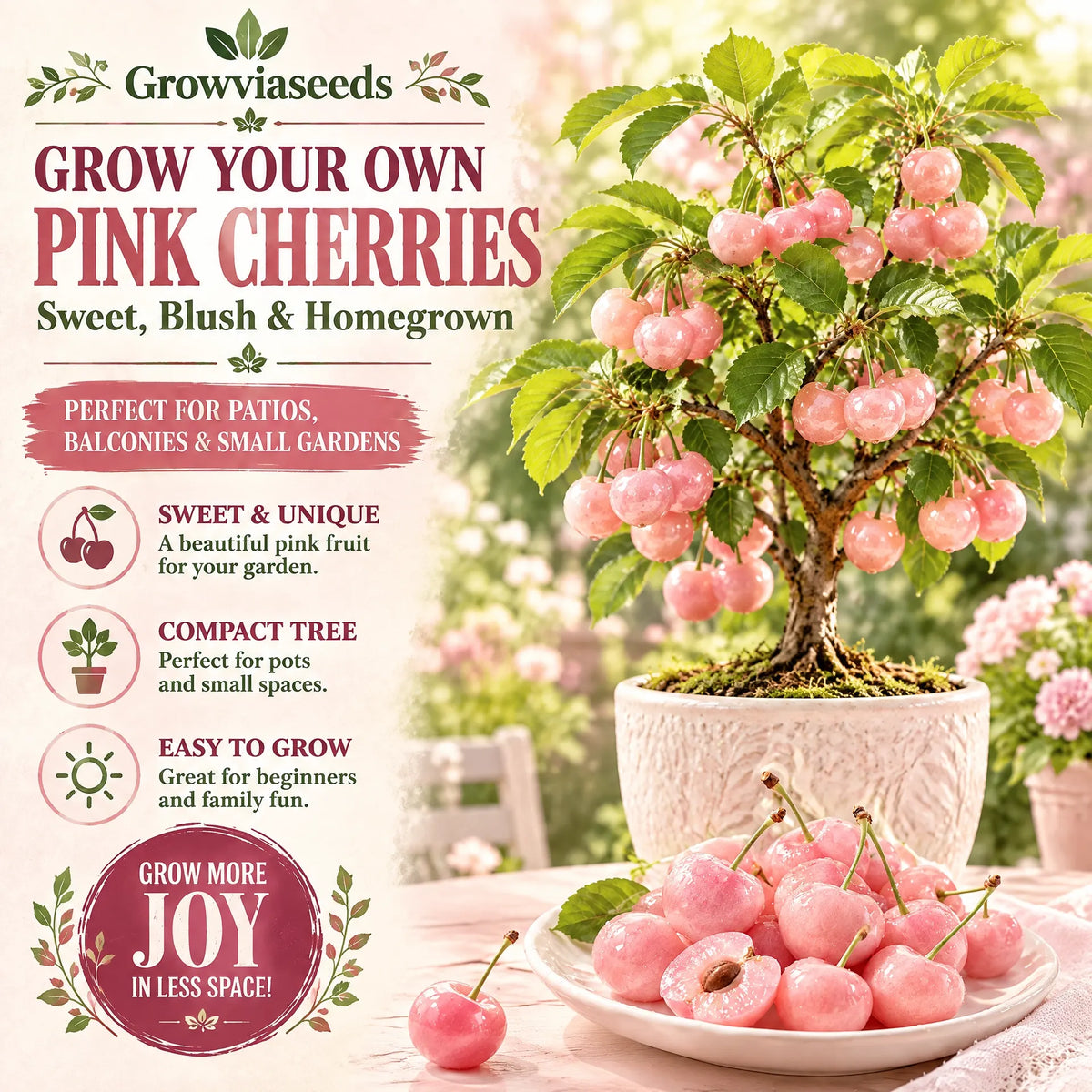 🍒 Mini Pink Cherry Seeds – Small Fruit, Big Sweet Flavor