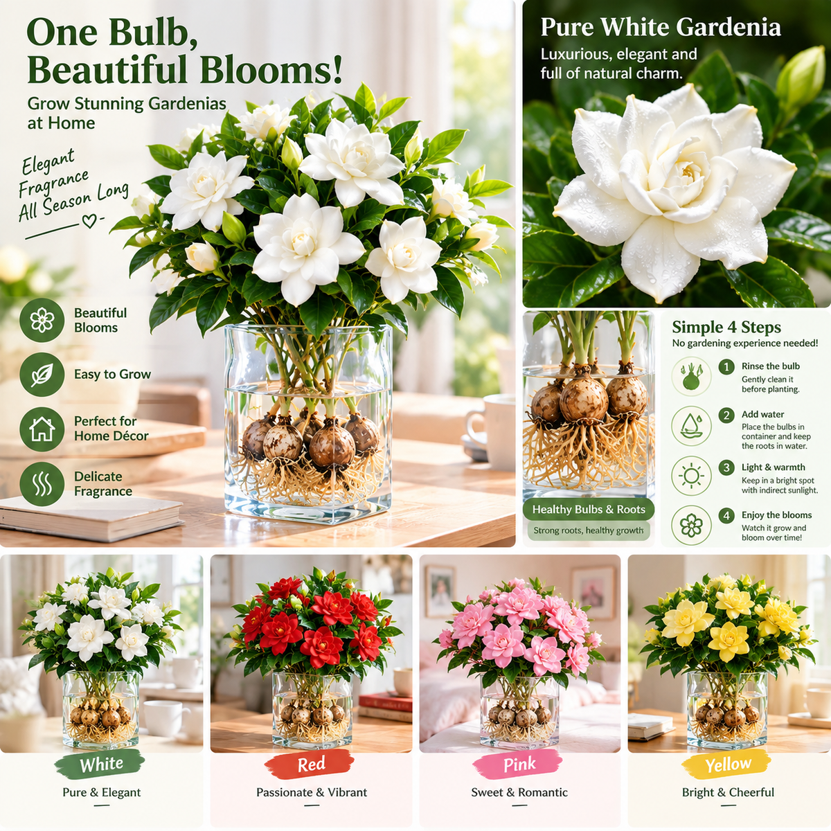✨Hydroponic Gardenia Bulbs🌸Grow Stunning Gardenias in Water — No Soil, No Mess!
