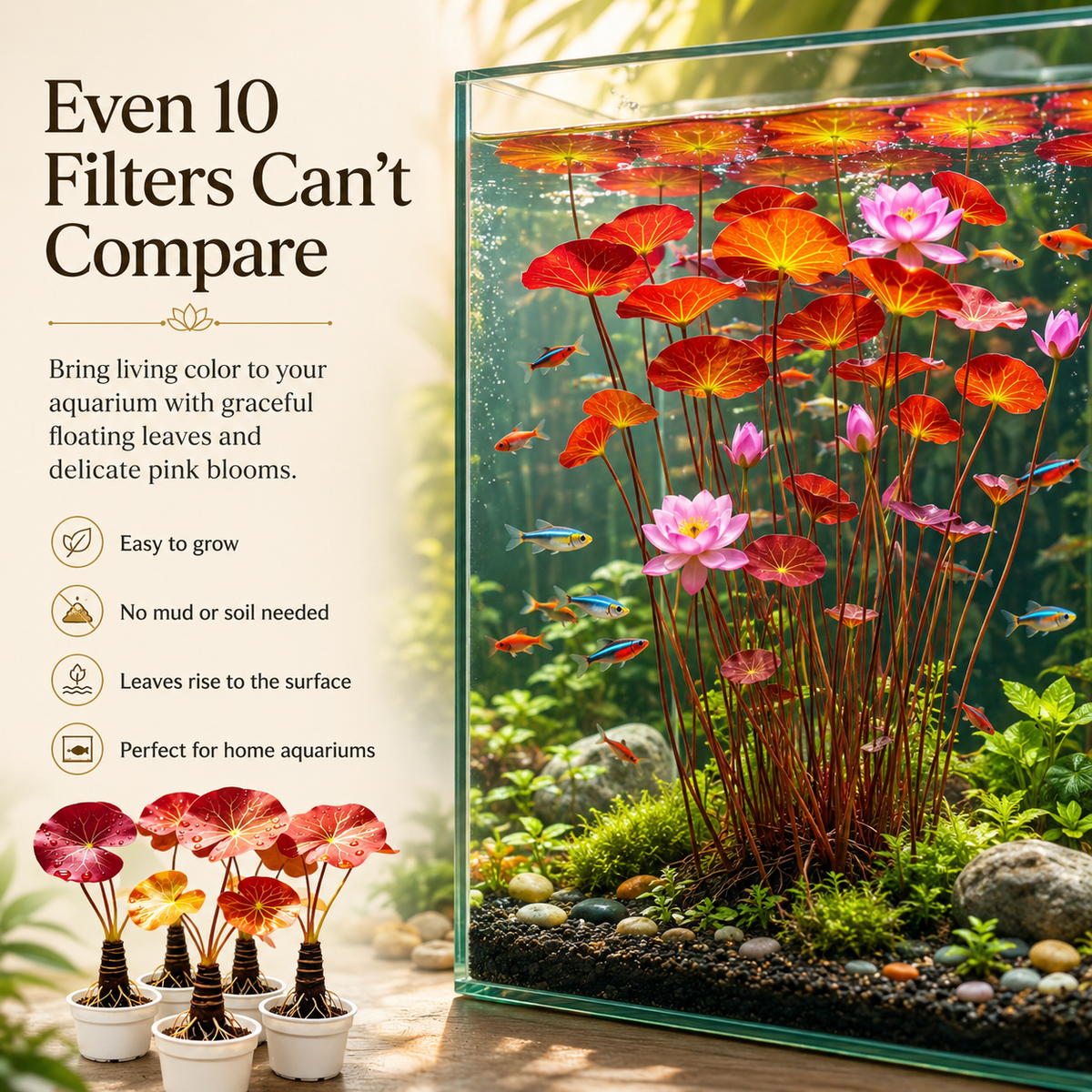 🐟Hydroponic red lotus roots🌿 Turn Your Aquarium into a Living Garden