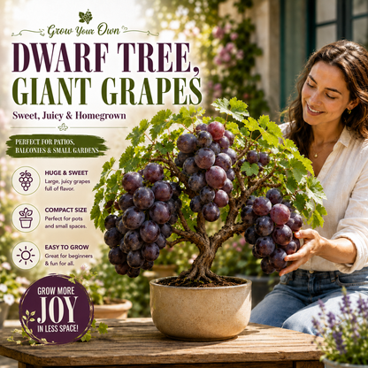 🍇🪴Dwarf Tree Giant Grapes Seeds - Big, Juicy Grapes for Patios & Small Spaces