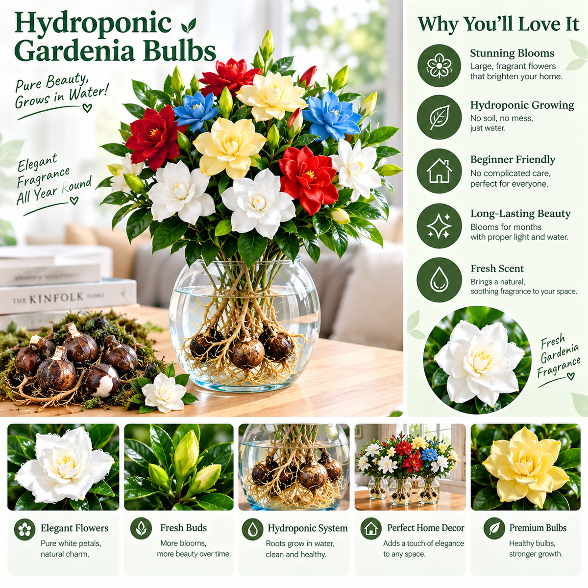 ✨Hydroponic Gardenia Bulbs🌸Grow Stunning Gardenias in Water — No Soil, No Mess!