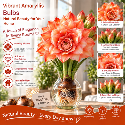 🌺 Multi-headed amaryllis bulbs with double XXL flowers – for water and soil