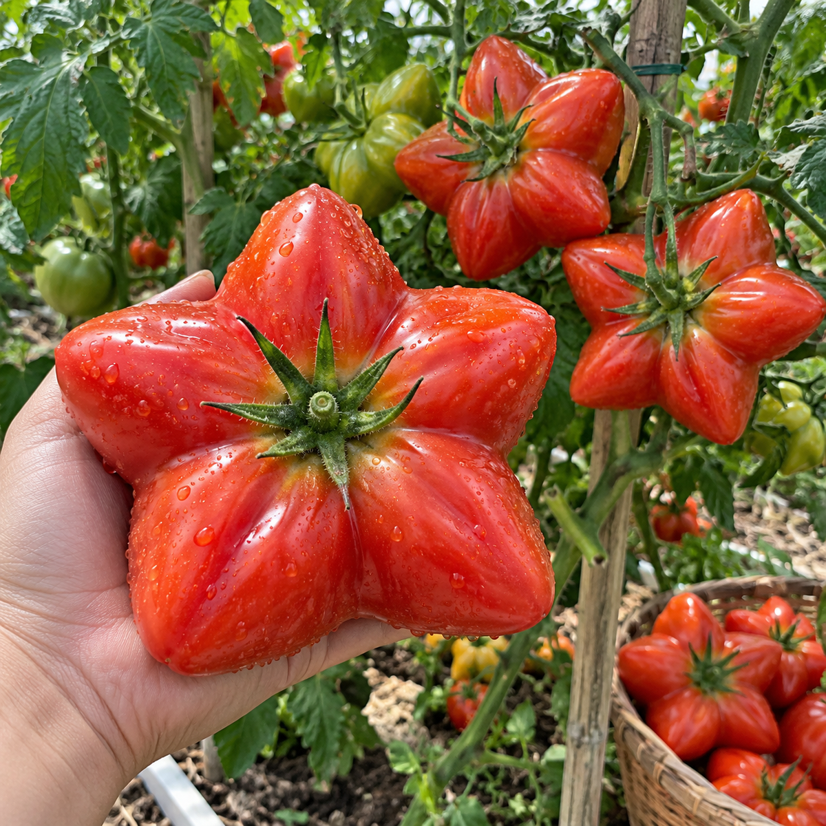 ⭐ Rare Giant Starburst Tomato Seeds – Unique Five-Point Shaped Tomatoes