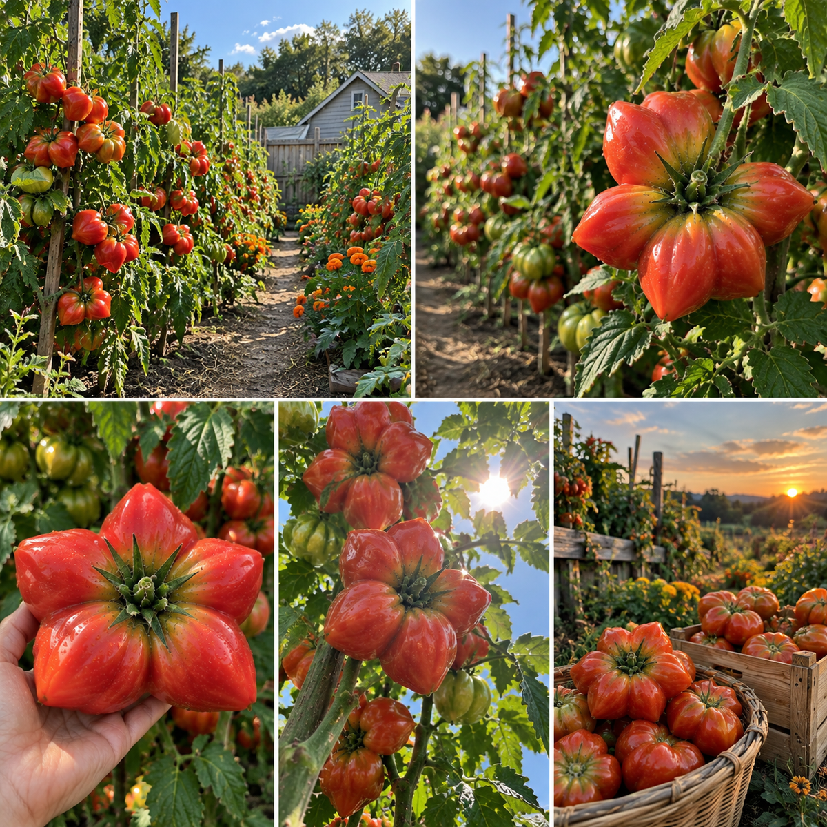 ⭐ Rare Giant Starburst Tomato Seeds – Unique Five-Point Shaped Tomatoes