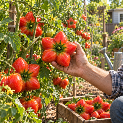 ⭐ Rare Giant Starburst Tomato Seeds – Unique Five-Point Shaped Tomatoes